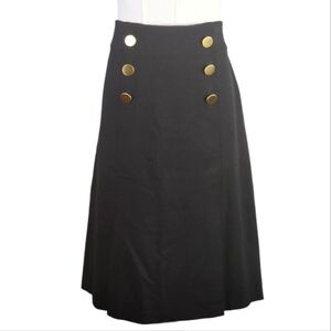 Roz & Ali Black A-Line Midi Skirt Gold Button Front Sailor Style Medium